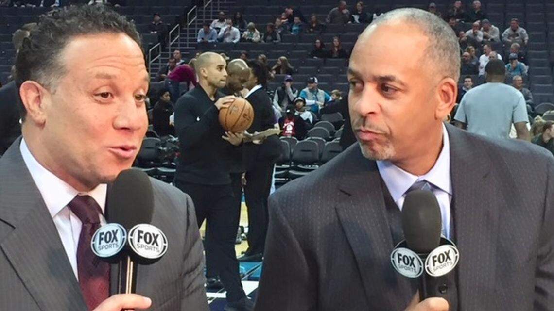 Eric Collins (left) and Dell Curry have called Charlotte Hornets games together since 2015.
