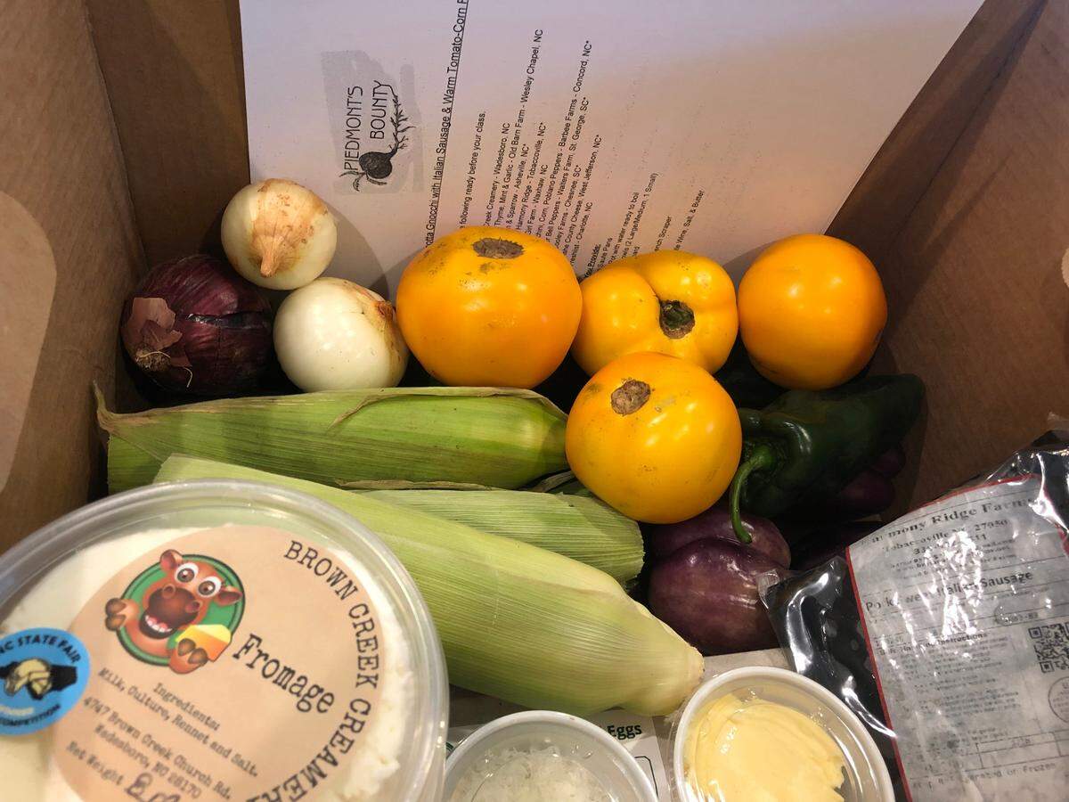 Interactive classes with Piedmont’s Bounty include a box of food. For those who live outside the Charlotte area, a grocery list is available.