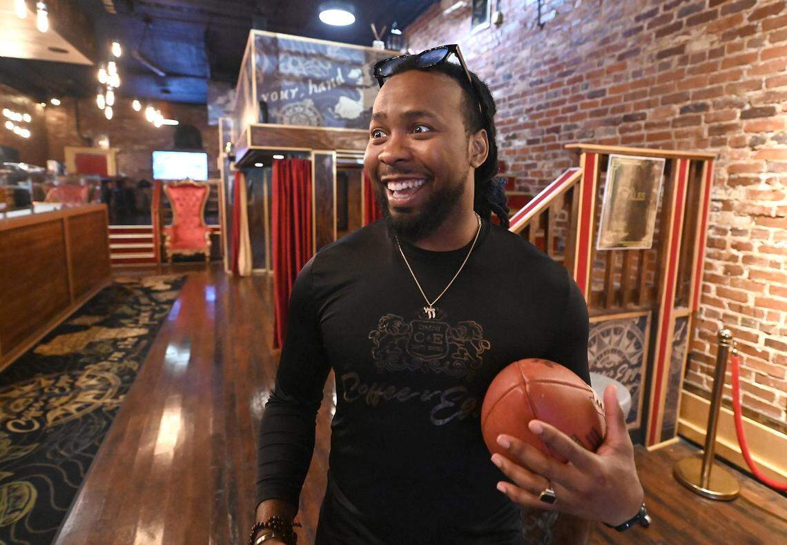 Former Carolina Panthers cornerback Josh Norman on Tuesday, April 15, 2025 at his restaurant Omni Coffee & Eggs in Atlanta, GA.