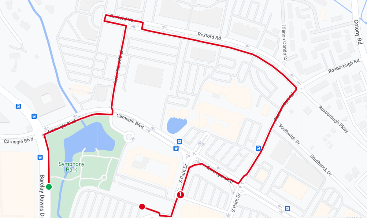 The route for the 2023 Charlotte Turkey Trot one mile race.