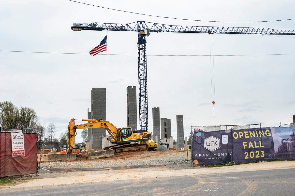 The first phase of construction on Link Apartments NoDa along E. 36th Street started last June. Progress on the work is shown here in March. The 535-unit project, developed by Grubb Properties, is among a record wave of apartments currently under construction in the Charlotte area.
