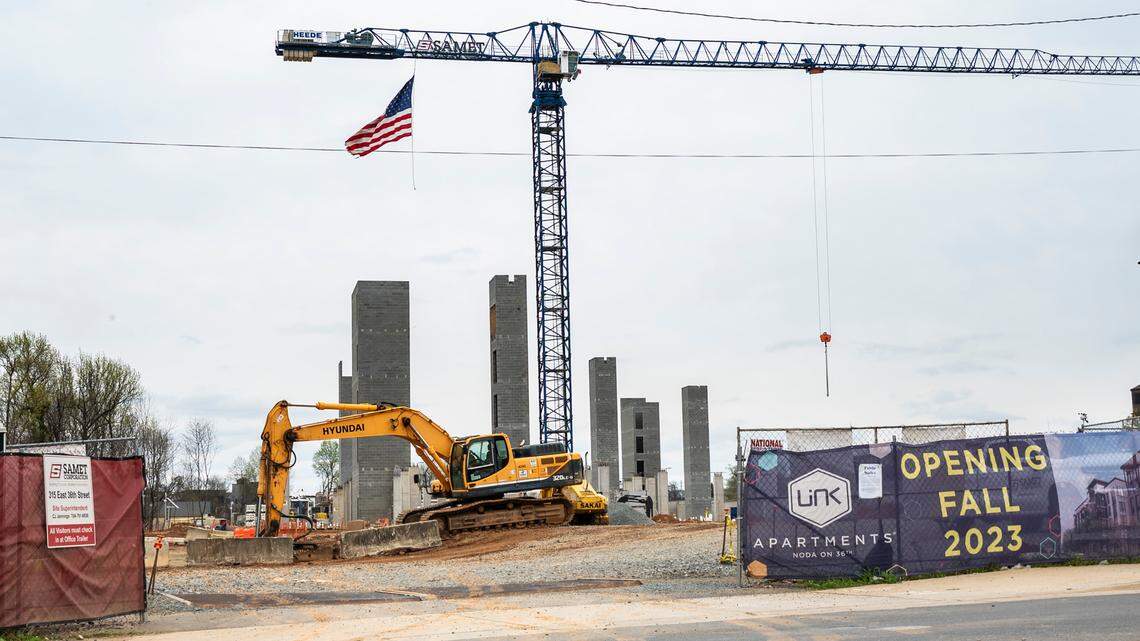 The first phase of construction on Link Apartments NoDa along E. 36th Street started last June. Progress on the work is shown here in March. The 535-unit project, developed by Grubb Properties, is among a record wave of apartments currently under construction in the Charlotte area.