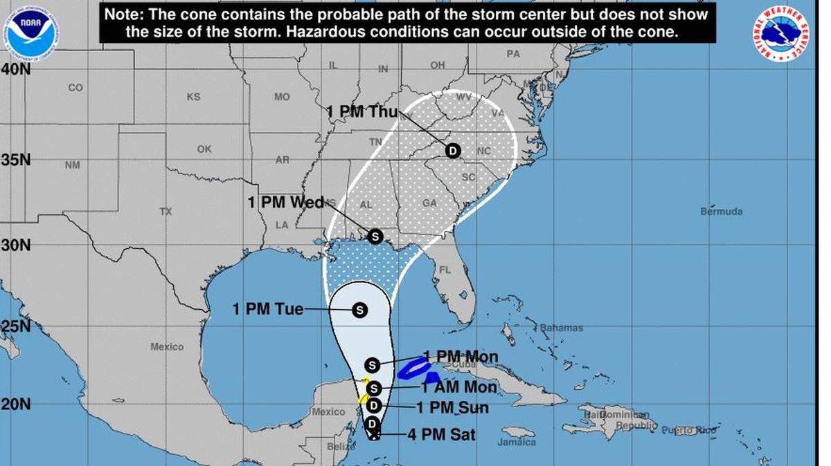 A tropical storm was forming in the Caribbean on Saturday and could reach the Carolinas by Thursday, the Natural Hurricane Center in Miami said in a 5 p.m. update Saturday.