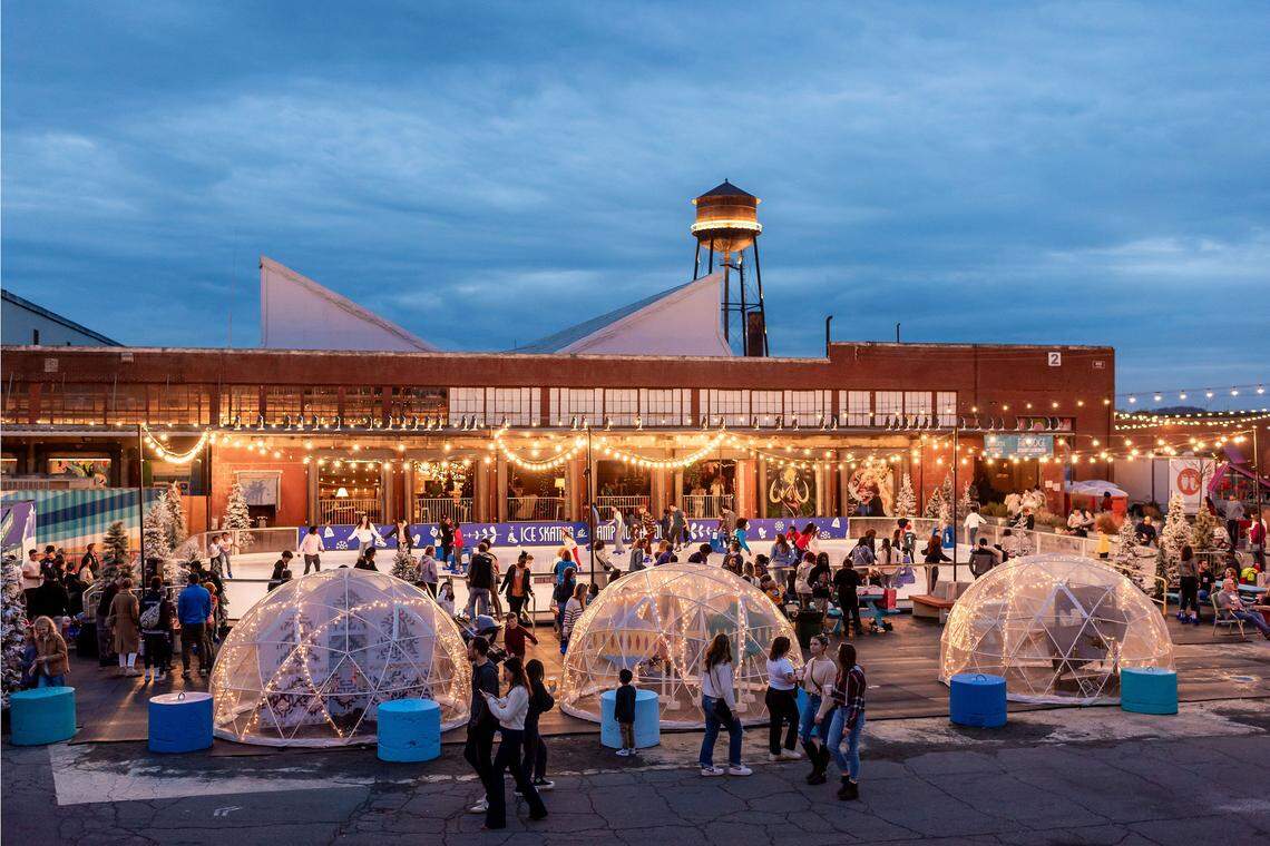 After ice skating, warm up at The Lodge at Camp North End in the adjacent Ford Factory.