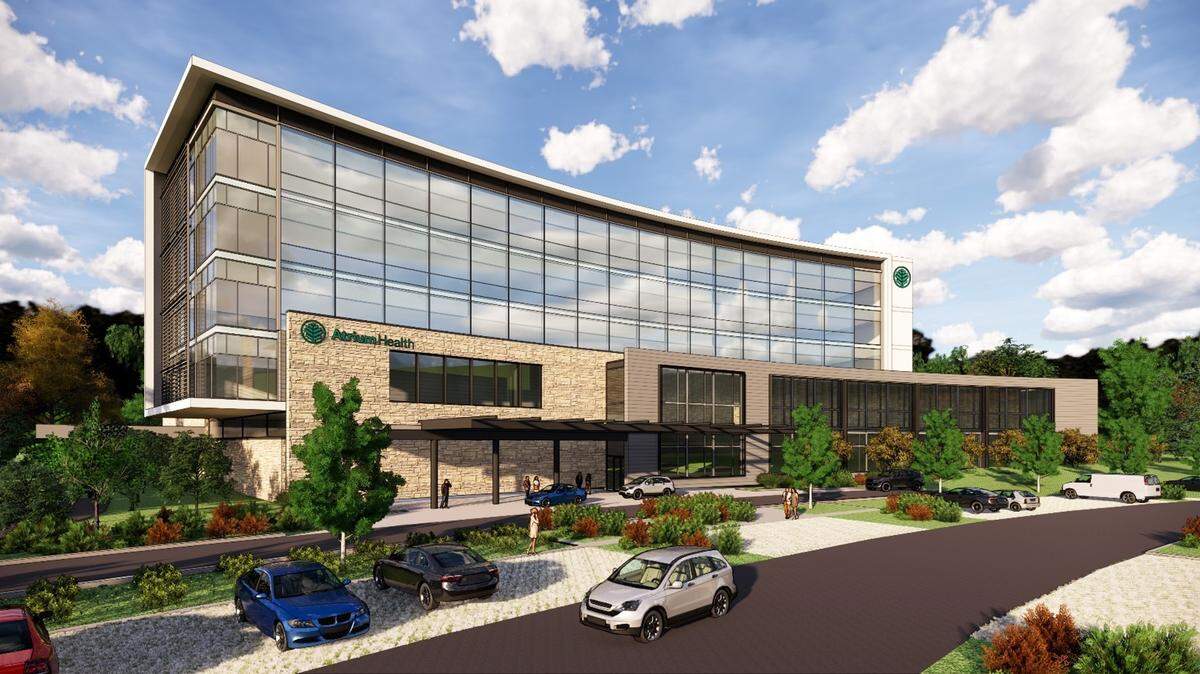 Atrium Health announced plans for a 30-bed Lake Norman hospital, shown in a rendering here.