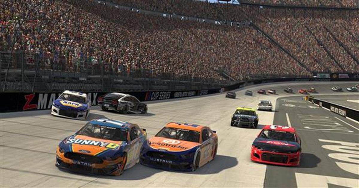 Clint Bowyer, driver of the #14 Smithfield Ford, crashes at virtual Bristol Motor Speedway on April 5, 2020.
