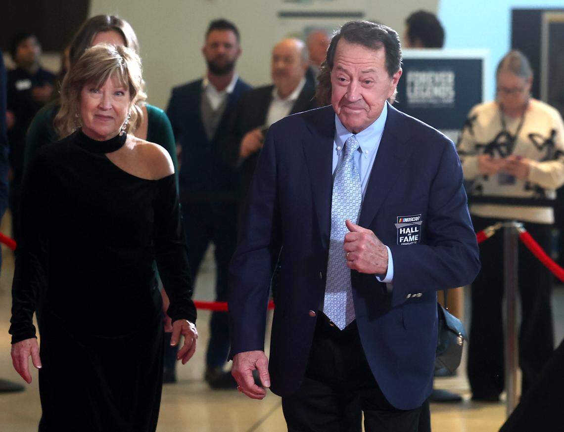 Former NASCAR driver and 2026 Hall of Fame inductee Harry Gant walks along the red carpet at the NASCAR Hall of Fame on Friday, January 23, 2026. Gant along with Kurt Busch and Ray Hendrick were enshrined Friday.