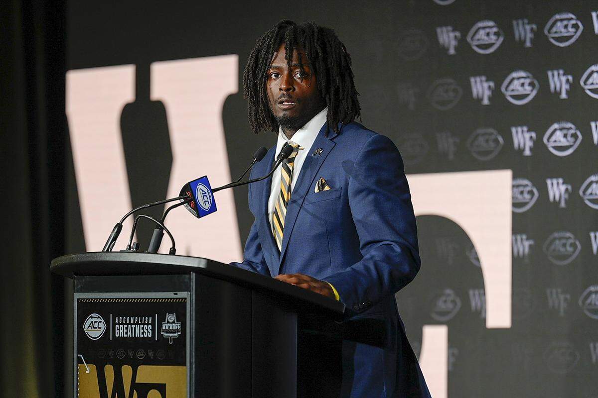 Wake Forest running back Demond Claiborne answers questions during ACC media days in July at Hilton Charlotte Uptown. 