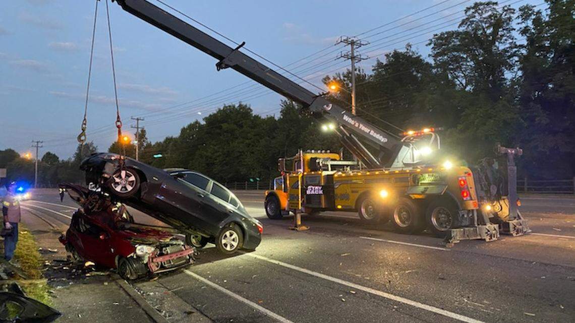 Nashville police say a 60-year-old was killed when a BMW went airborne and landed on his car Saturday.