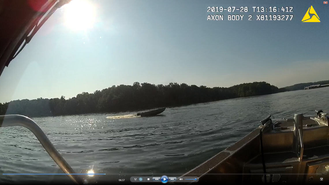 This 13-foot fishing boat was circling out of control Sunday in Lake Wylie, says the Gaston County Police Department.