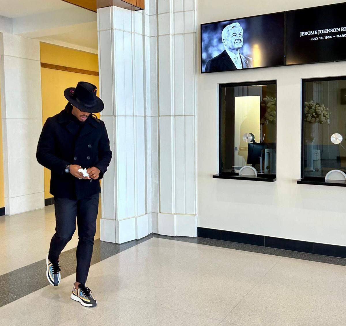 Former Panther QB Cam Newton was among the attendees at Jerry Richardson’s memorial service. Dozens of former Panthers came to the service in Spartanburg, including Steve Smith, Jake Delhomme, Luke Kuechly, Wesley Walls and Greg Olsen.