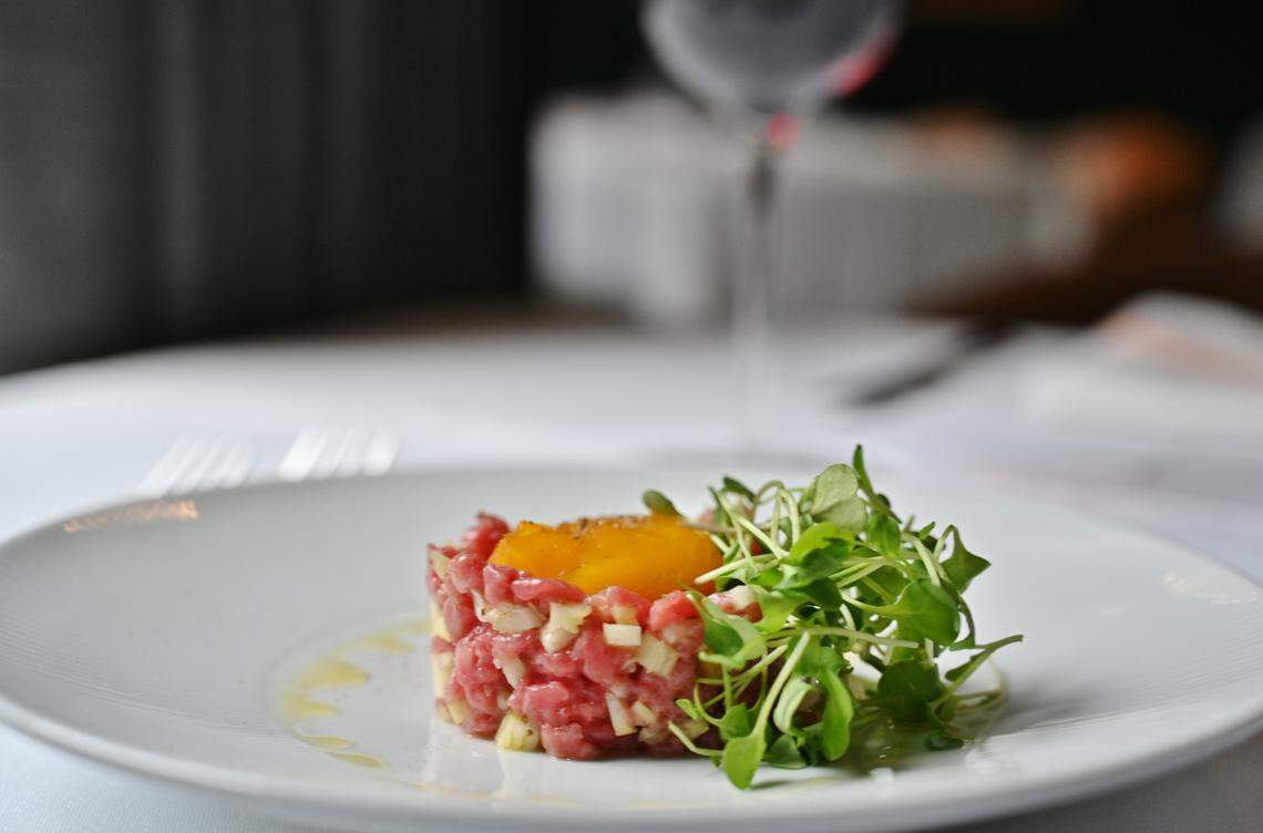The carne cruda at Aqua e Vino is a Piemonte-style beef tartare.