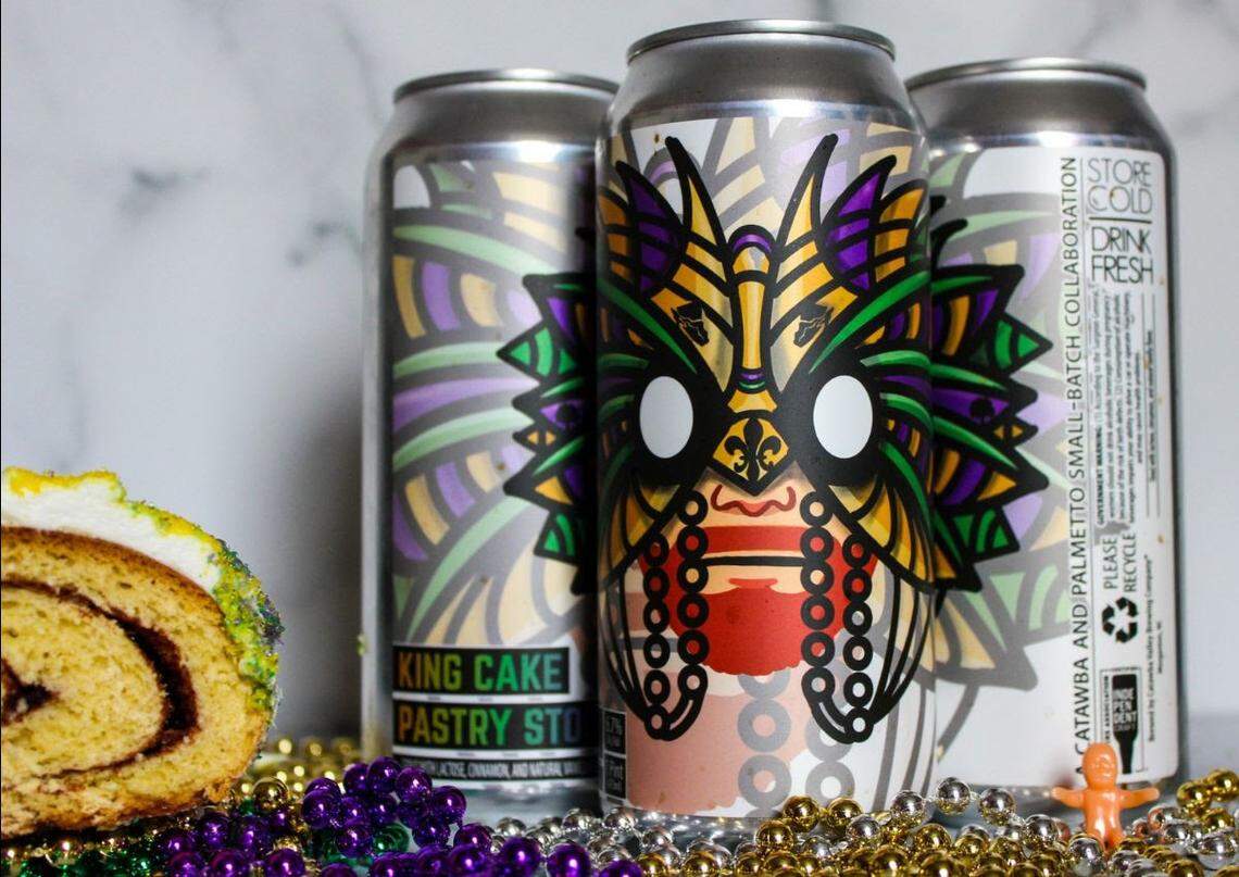 Catawba Brewing Co.’s King Cake Pastry Stout, brewed with lactose, cinnamon and vanilla, is in cans for the first time this year.