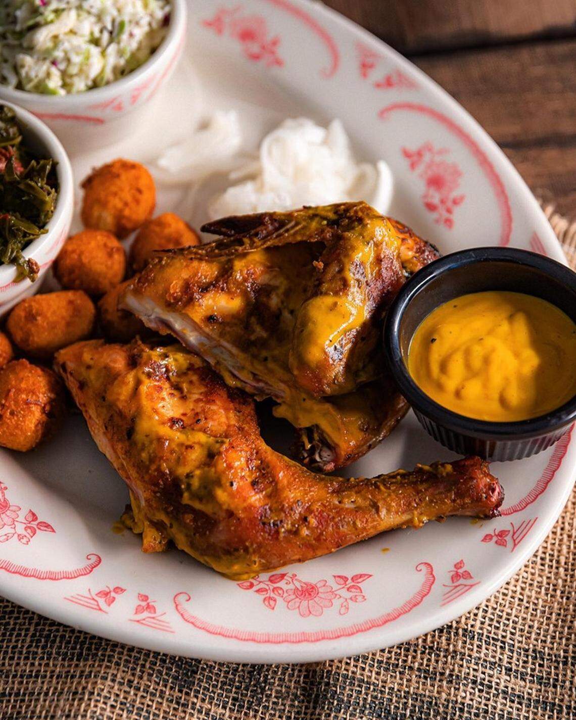 Midwood Smokehouse's Chicken BBQ is hickory smoked pulled chicken, lightly dressed in its South Carolina mustard sauce.