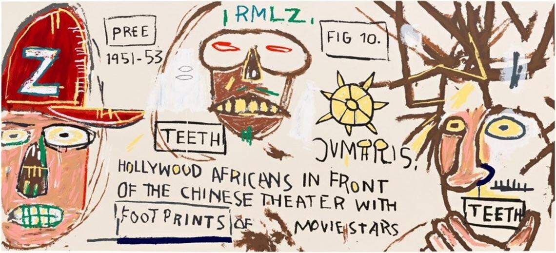 “Hollywood Africans in front of the Chinese Theater with Footprints of Movie Stars” by Jean-Michel Basquiat, 23-color screenprint on four-ply museum board, edition of 60