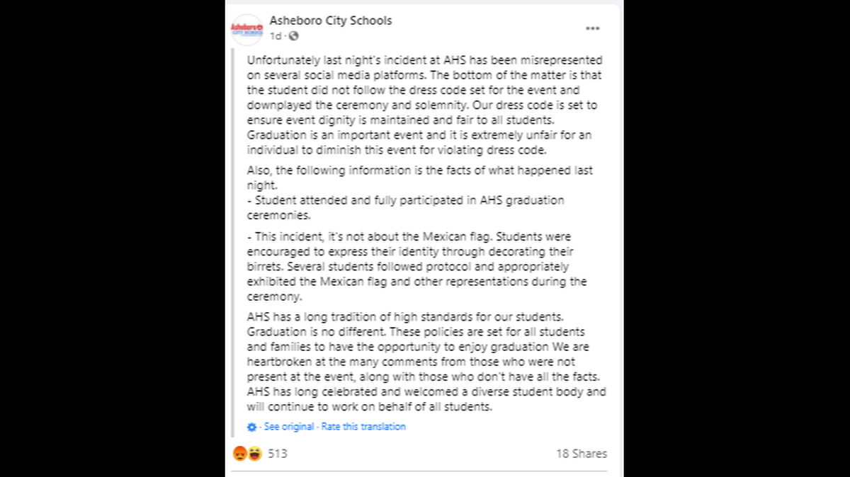 The Asheboro City Schools posted this late Friday, but their Facebook page was inaccessible over the weekend.