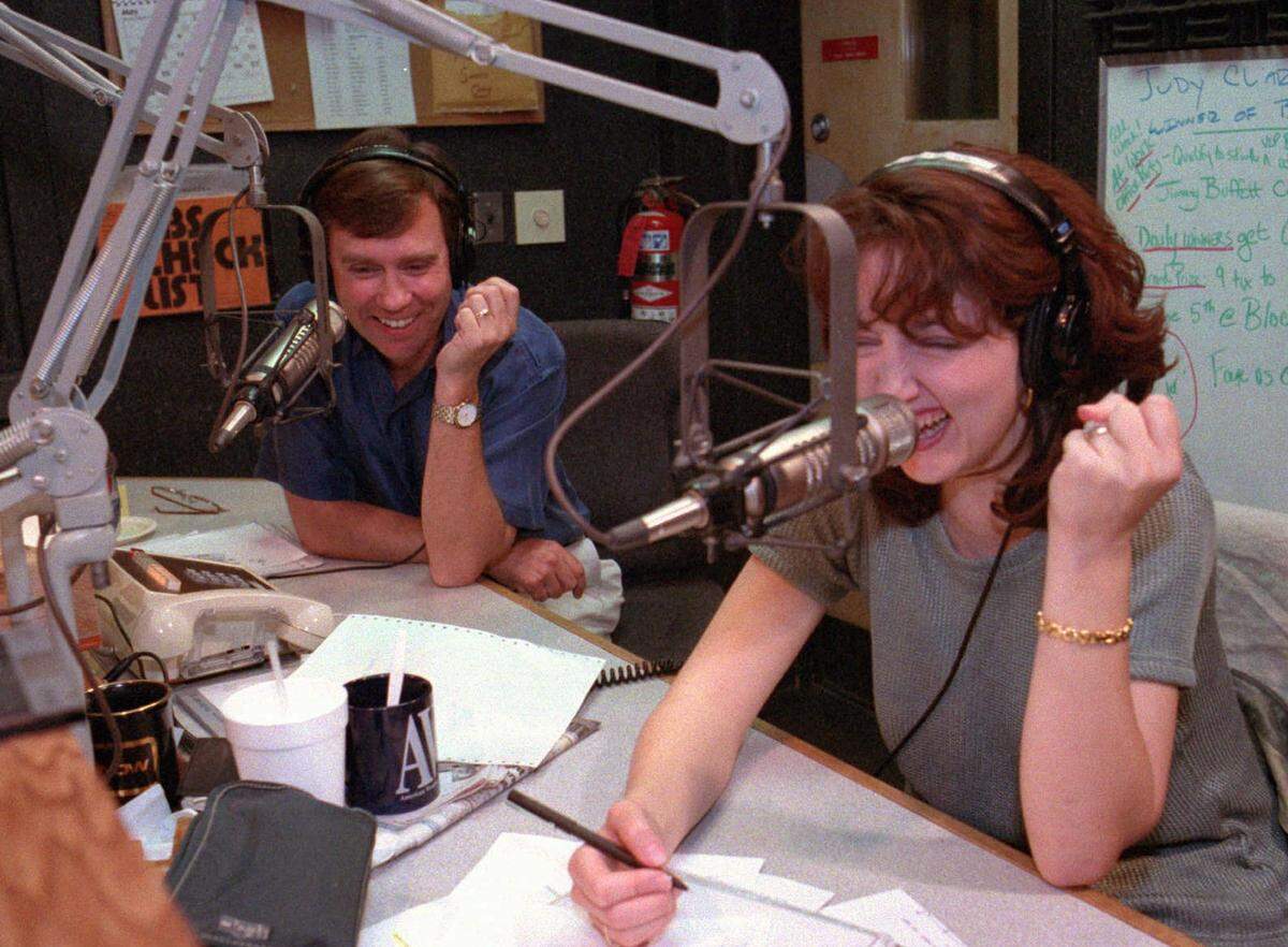 Sheri Lynch with Bob Lacey on the air in 1995.