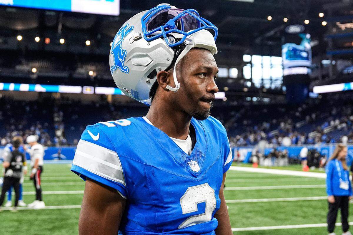 Detroit Lions quarterback Hendon Hooker walks off the field after the 26-7 loss in the preseason game at Ford Field in Detroit on Saturday, Aug. 23, 2025.
