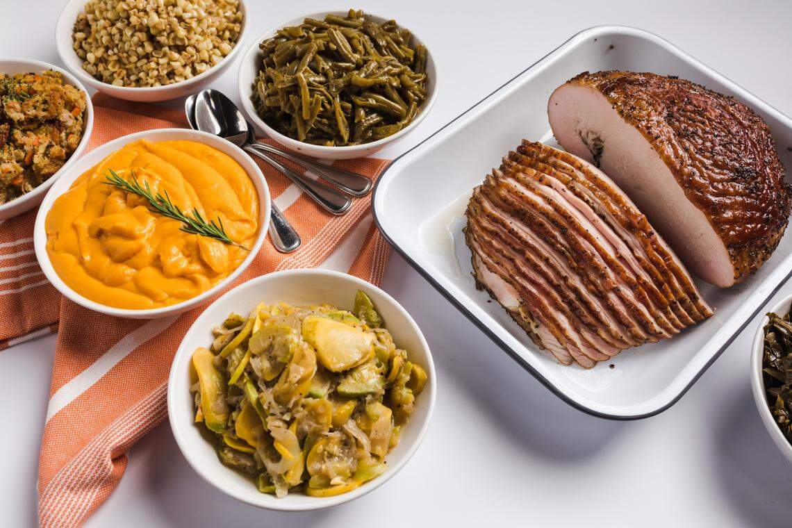 Noble Smoke’s side dishes include sweet potato puree, green beans, stewed squash, field peas, stuffing and more.