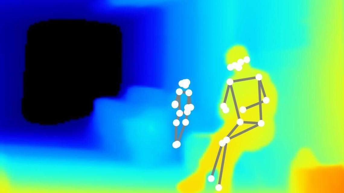 Randy Peterson captures what the Charlotte, N.C. Area Paranormal Society believes to be a spirit sitting next to a real person. This image is made through the LiDAR app at the Historic Rosedale hotel in Charlotte.