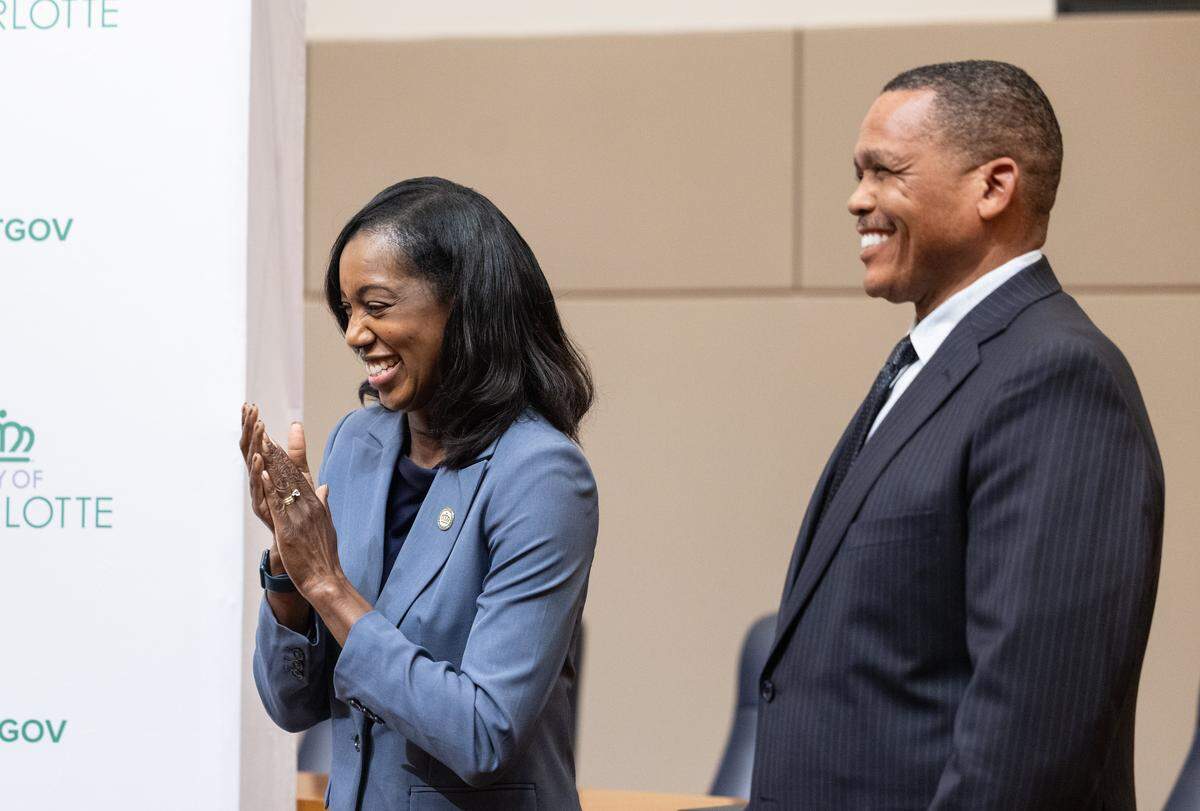 Estella Patterson speaks after being named the new Charlotte Mecklenburg Police Department Police Chief at the Charlotte-Mecklenburg Government Center in Charlotte, N.C., on Monday, November 3, 2025.
