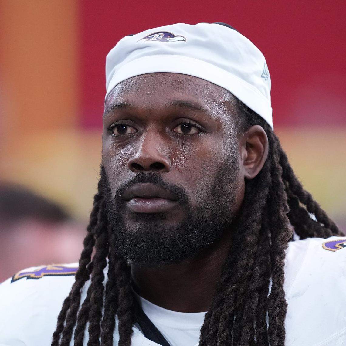 On Oct 29, 2023 in Glendale, Ariz., then-Baltimore Ravens linebacker Jadeveon Clowney (24) at State Farm Stadium. Clowney signed a two-year contract with the Carolina Panthers on March 27, 2024.
