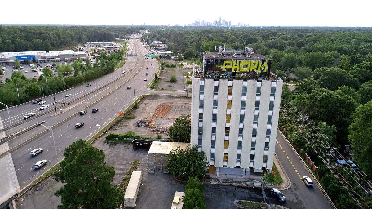 The Ervin/Varnadore Building on Independence Boulevard in Charlotte, on Tuesday, June 8, 2021. There is potential of the building being dedicated as a historic landmark.