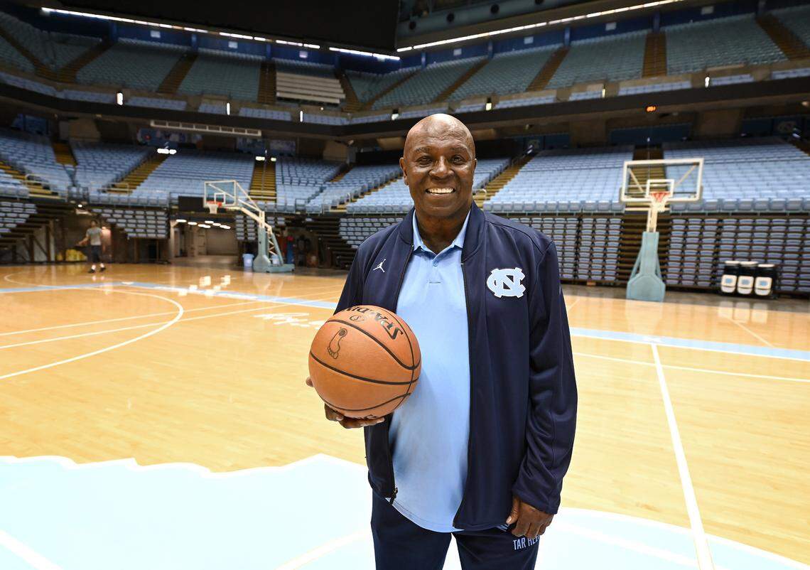 UNC Chapel Hill basketball legend Phil Ford at the Smith Center in Chapel Hill, NC on Wednesday, June 1, 2022. UNC head coach Dean Smith used the four corners offense under Ford at point guard.