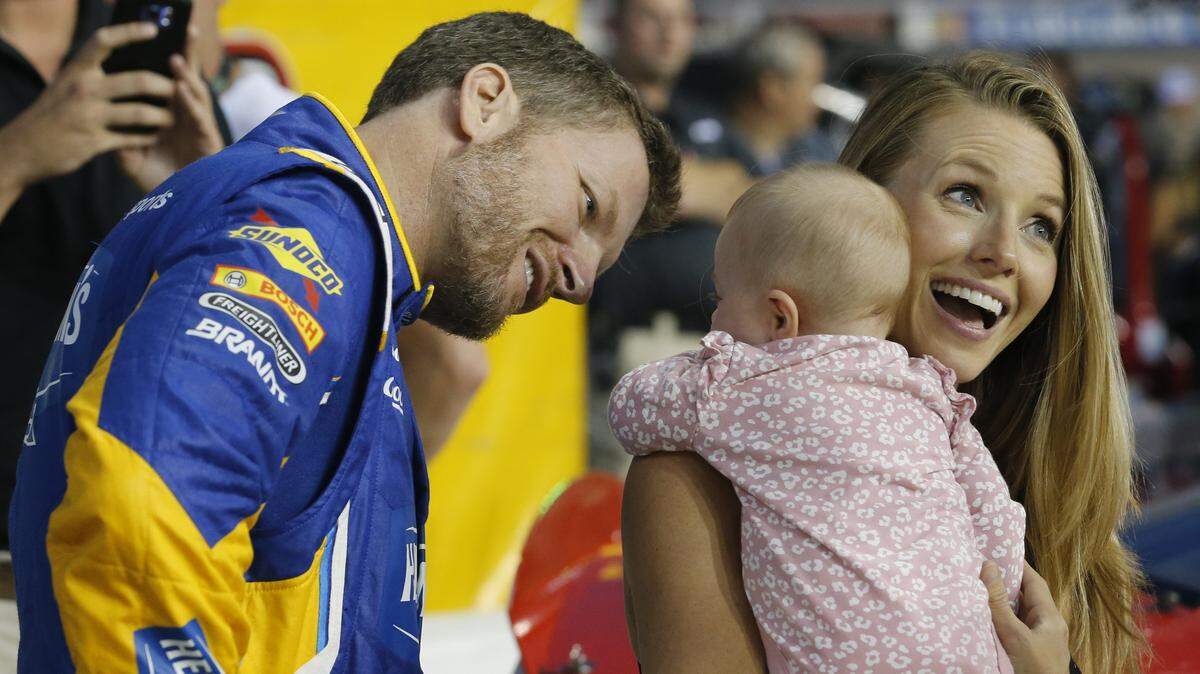 Dale Earnhardt Jr., his wife Amy and daughter Isla at Richmond Raceway in 2018.