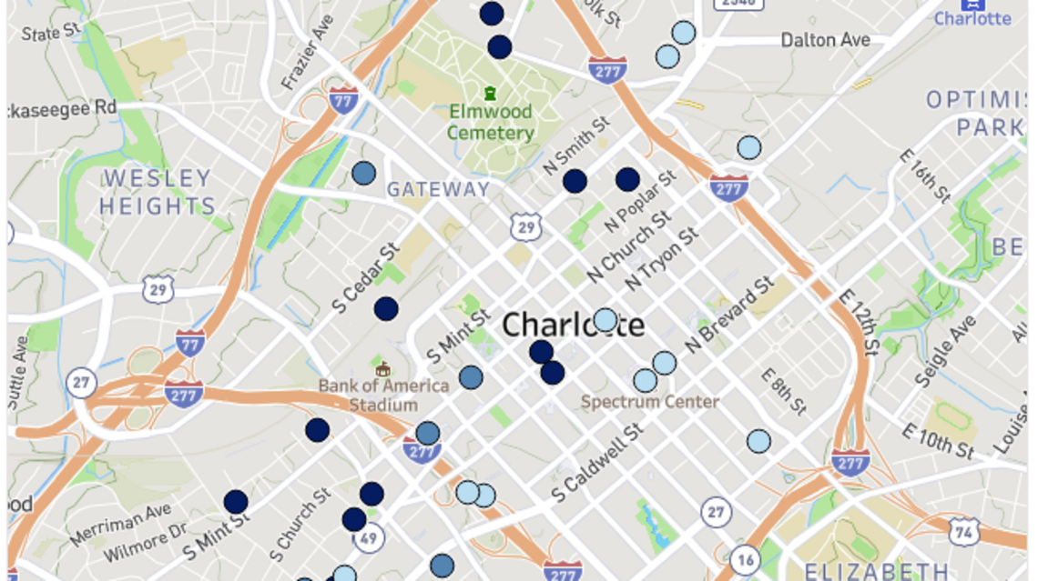 See commercial property sales in uptown Charlotte before and after COVID shutdowns