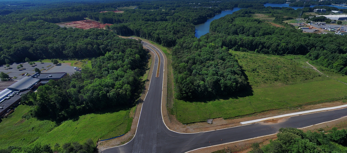 The first phase of the East West Connector in Mooresville near Lake Norman is about 75% complete, Ryan Rase, assistant town manager for public services, said Tuesday, June 16. The Cove Church is located at far left in the picture.