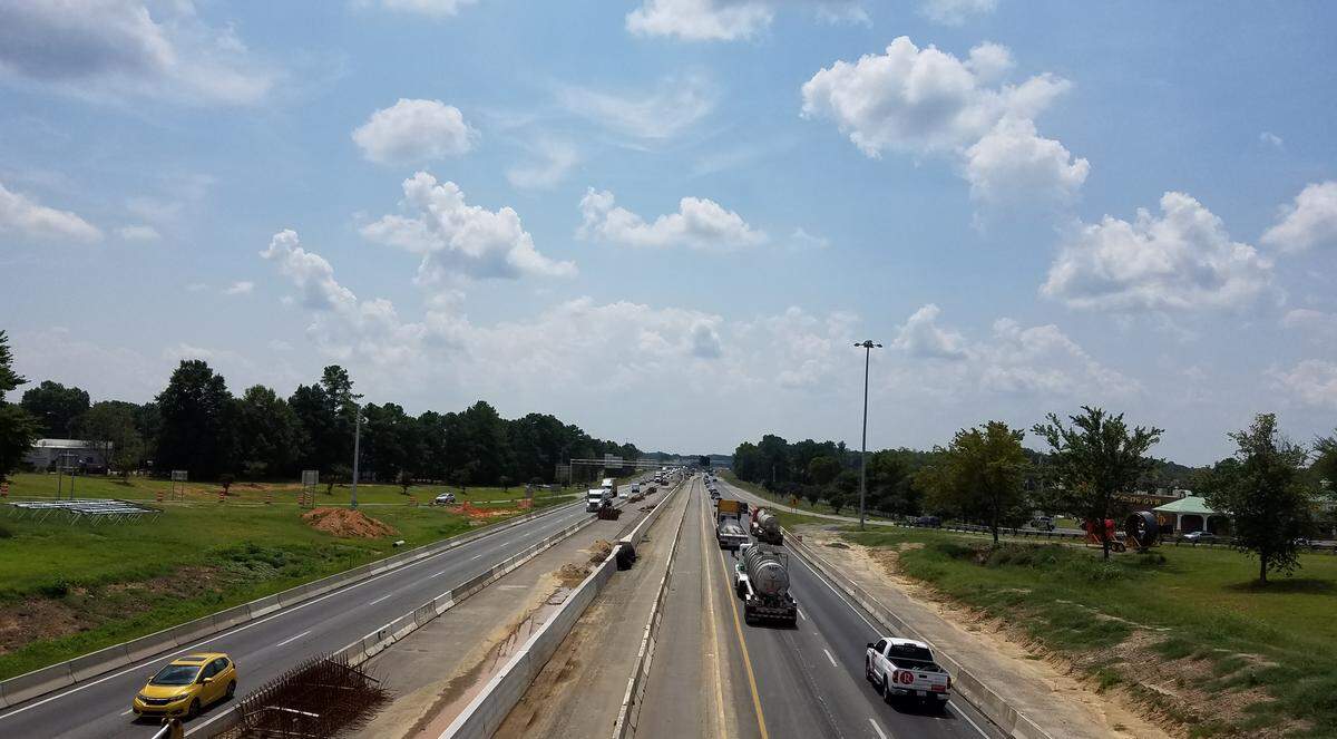 The I-77 toll lane construction site, as seen from the Exit 28 overpass in Cornelius.