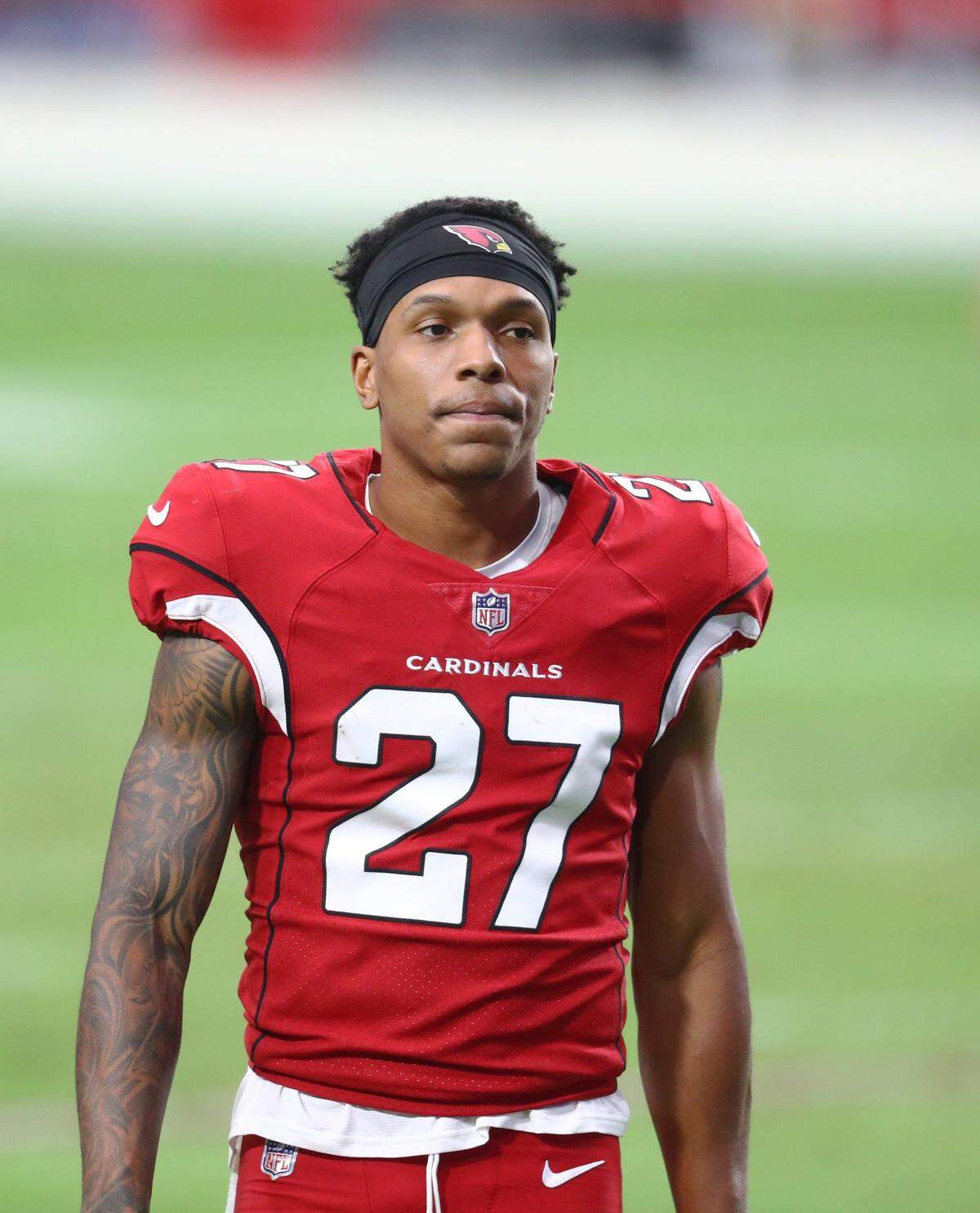 Sep 20, 2020; Glendale, Arizona, USA; Arizona Cardinals cornerback Kevin Peterson (27) against the Washington Football Team at State Farm Stadium. Mandatory Credit: Mark J. Rebilas-USA TODAY Sports