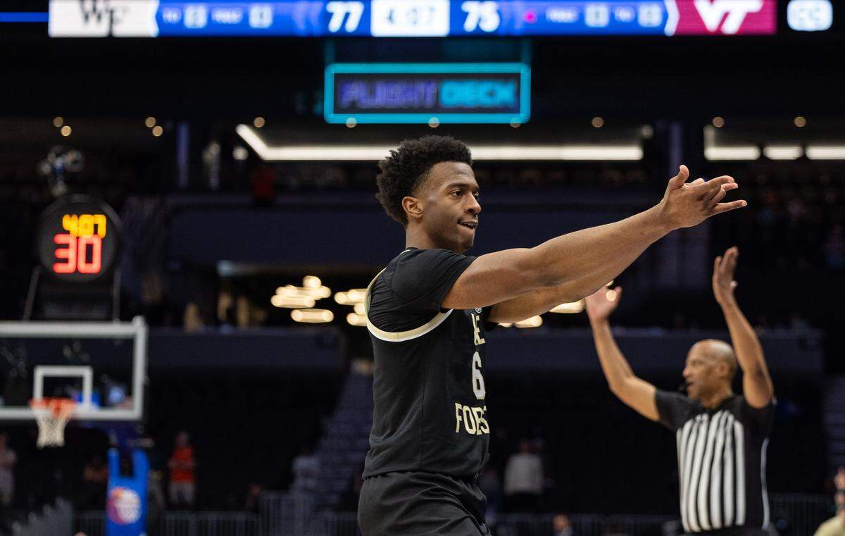 during the ACC men's basketball tournament in Charlotte, N.C., on Tuesday, March 10, 2026.