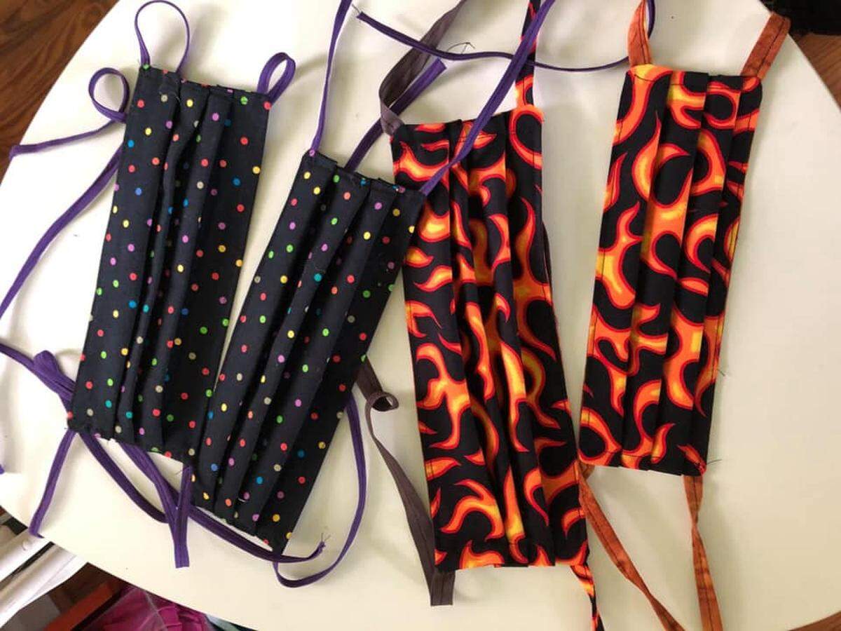 Homemade face masks sewn by CMS District 4 Representative Carol Sawyer. Sawyer said to secure the masks, people can either make fabric ties or use elastics. 
