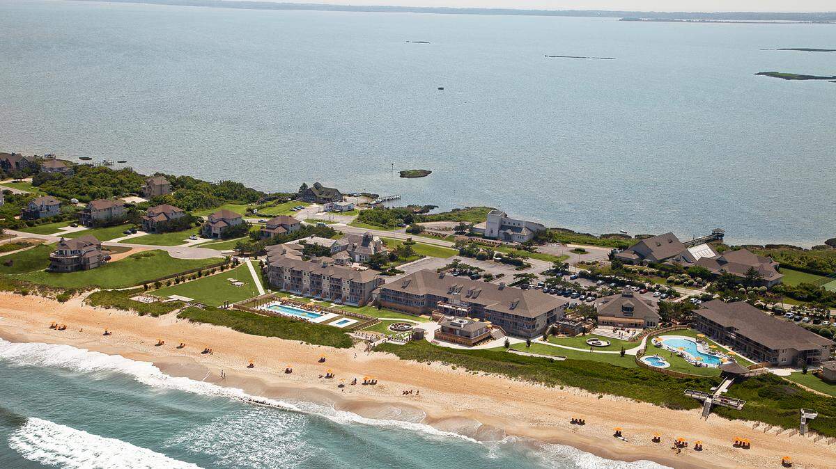 An aerial view of the Sanderling Resort in Duck, NC.
