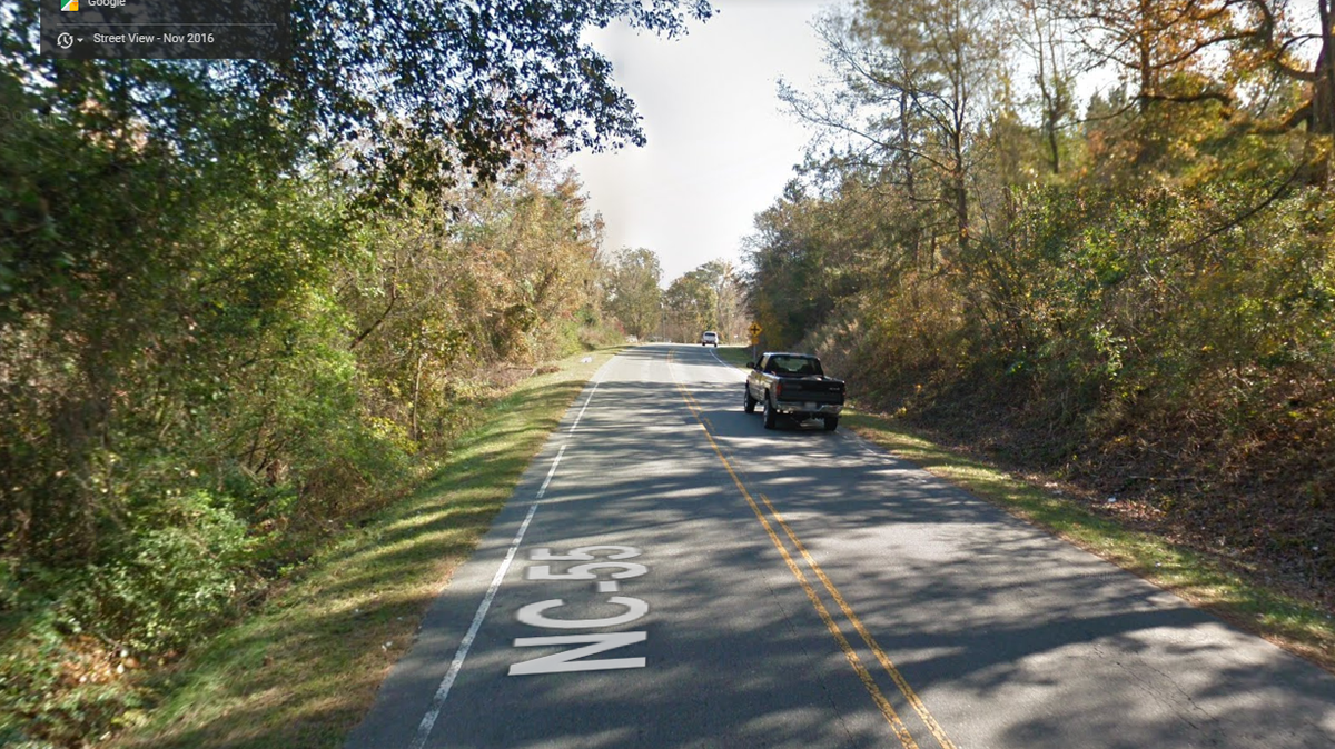 NC 55 through Seven Springs, N.C., where teenaged girl was found walking naked Monday. Google Maps photo