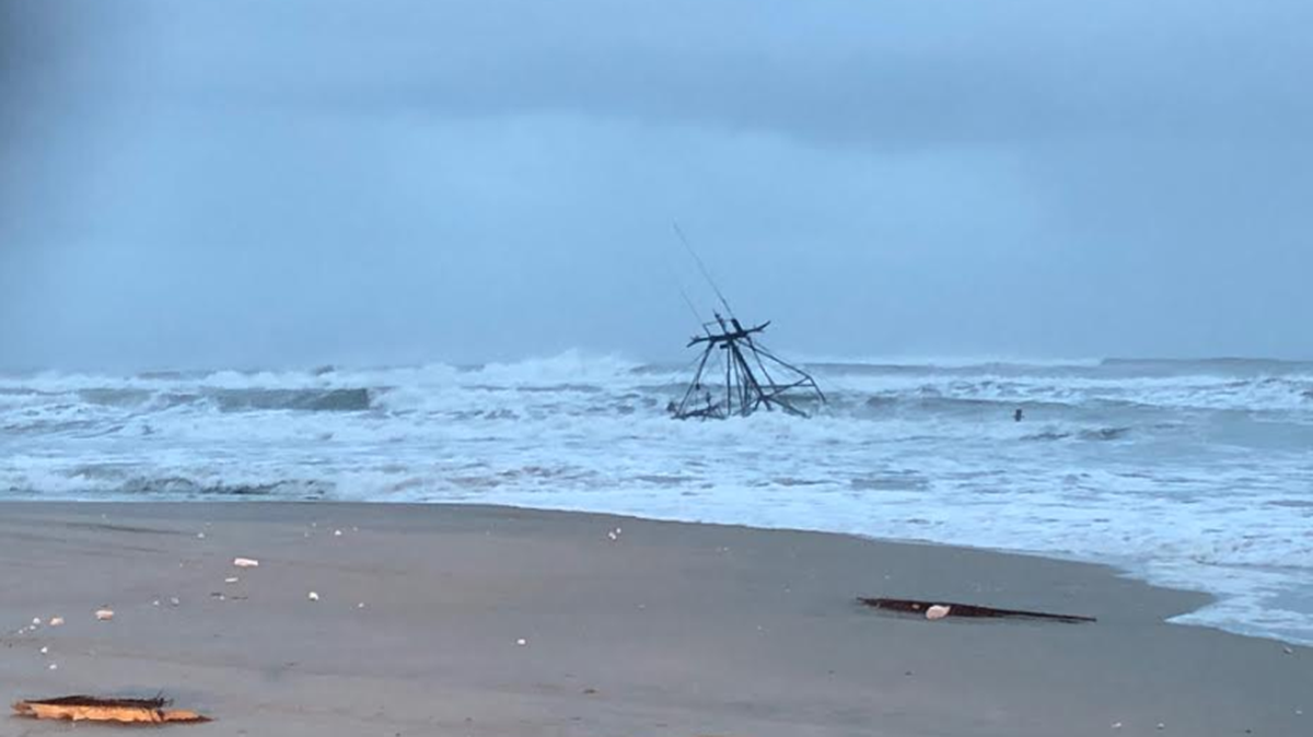 What’s left of the shrimp trawler Big John sits in the surf early Monday off Cape Point. National Park Service photo