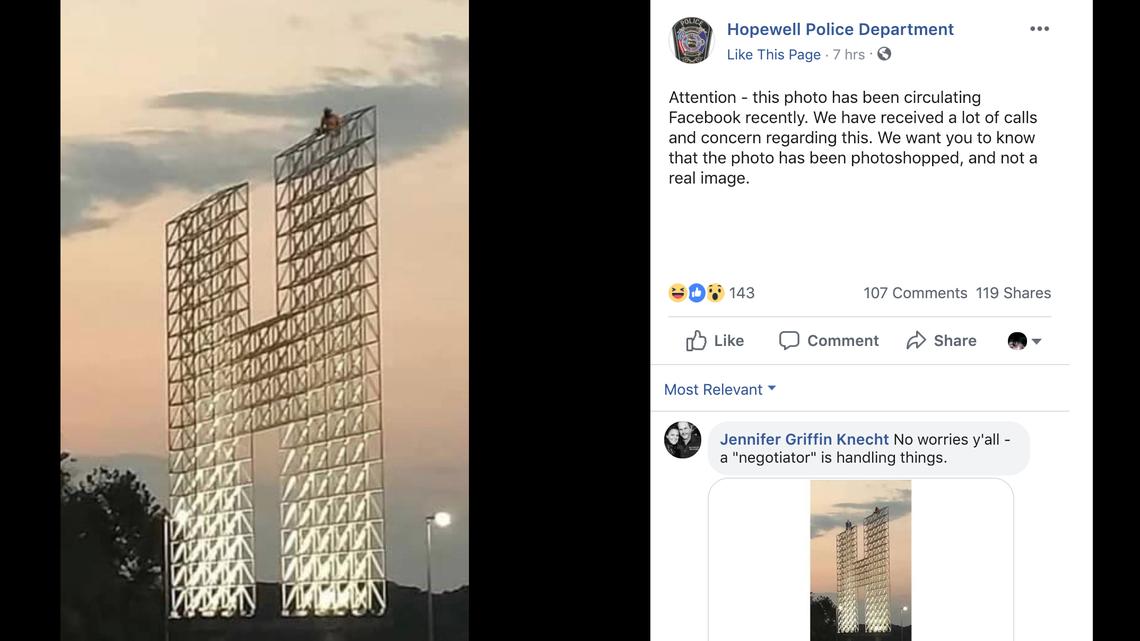 This hoax photo launched a lot of calls for police assistance in Hopewell, Virginia.