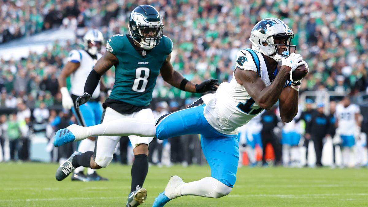 Carolina Panthers wide receiver Xavier Legette had this potential game-winning touchdown pass from Bryce Young in his hands in the final minute, but the rookie first-round draft pick dropped it when he hit the ground. The Panthers lost, 22-16, to the Eagles.