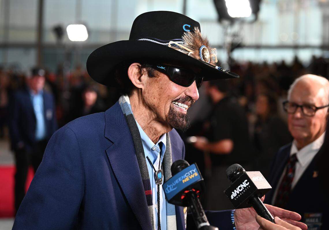 NASCAR Hall of Fame member Richard Petty speaks with the media along the red carpet at the NASCAR Hall of Fame in Charlotte, NC, on Friday, January 19, 2024.