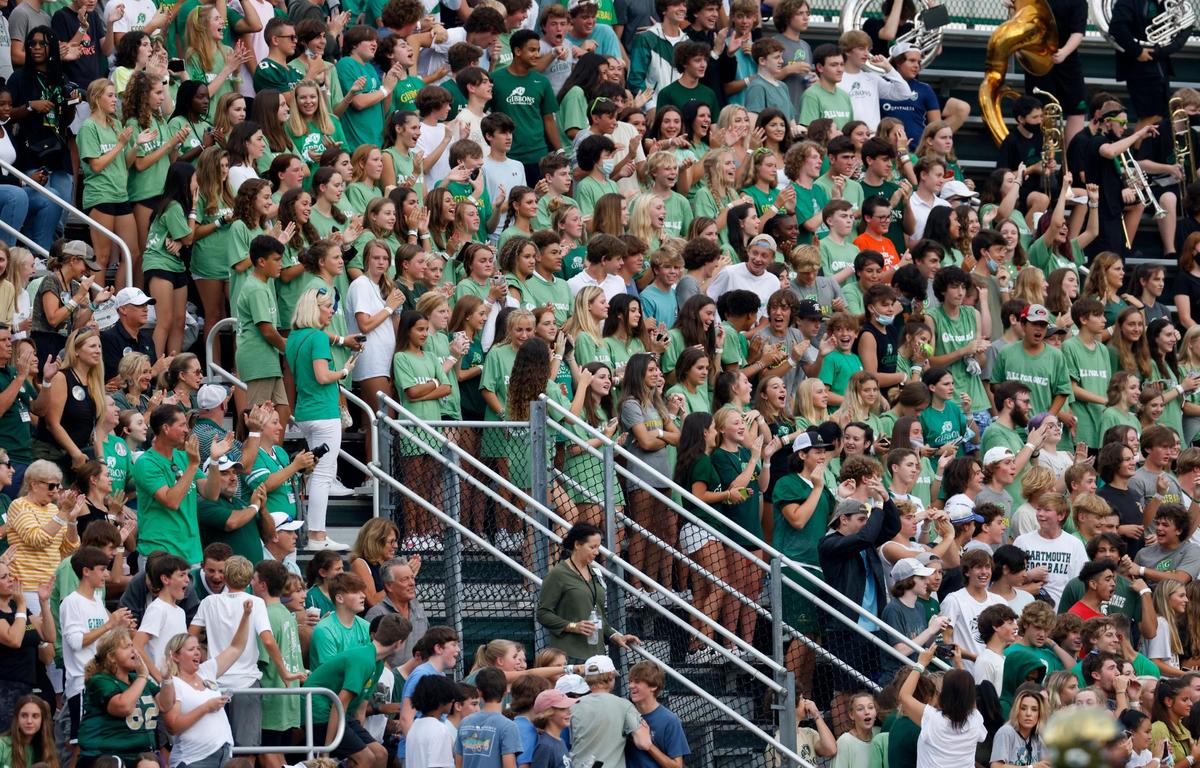 The Cardinal Gibbons student section is filled to capacity for their season home opener against Julius Chambers on Friday, August 29, 2021 in Raleigh, N.C.