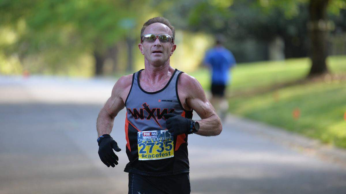 Wes Kessenich, running the Charlotte Racefest Half Marathon in 2018. He placed first in the male 55-59 age category in that race. “He wanted to be as good as he could be,” his daughter, Leah, said.