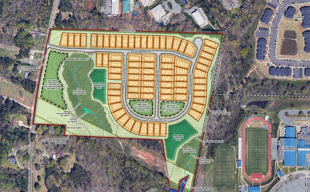 This architect’s sketch shows the layout of a national home builder’s 87-home subdivision planned for a Lake Norman peninsula.