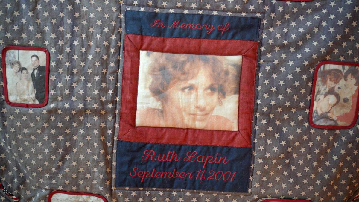 This quilt honors Doug Schroeder’s mother, Ruth Lapin, who died in the collapse of the World Trade Center on 9/11/01.