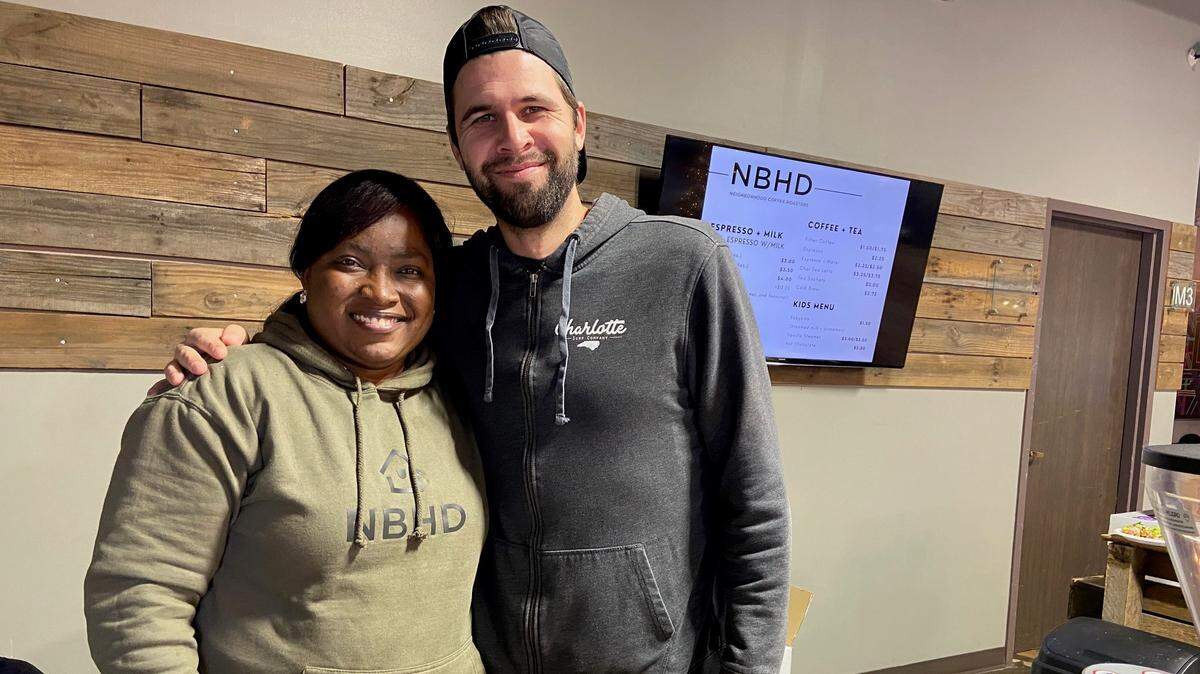 Neighborhood Coffee cafe manager Nathalie Indenge and founder Logan Thompson.