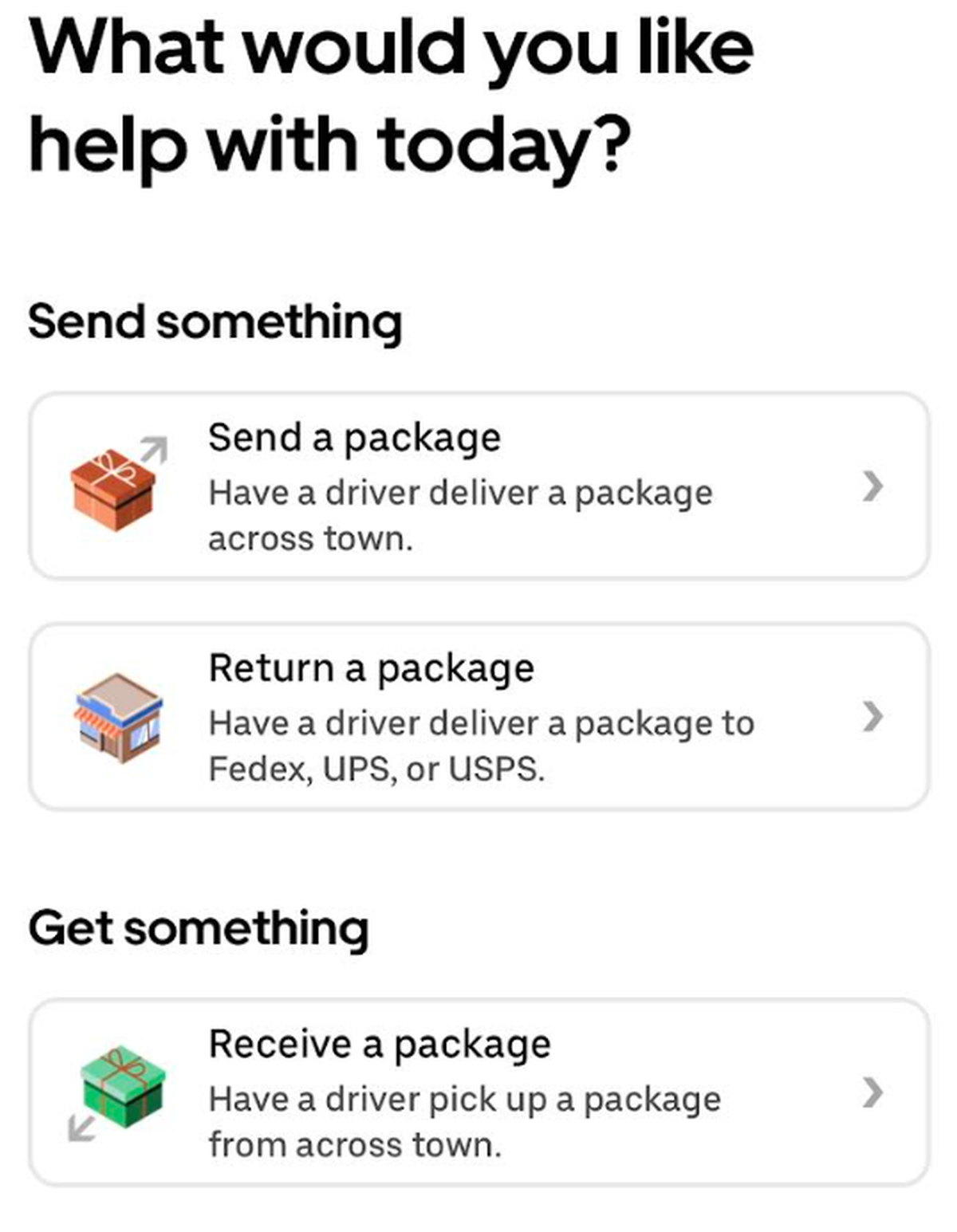 Screenshot of Uber’s mail return feature in mobile app.