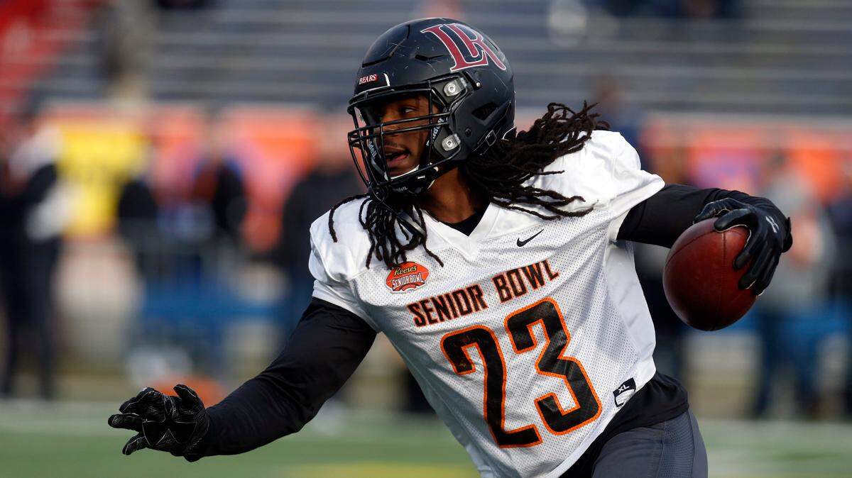 Safety Kyle Dugger of Lenoir-Rhyne (23) had an impressive showing in the Senior Bowl in Mobile Ala.