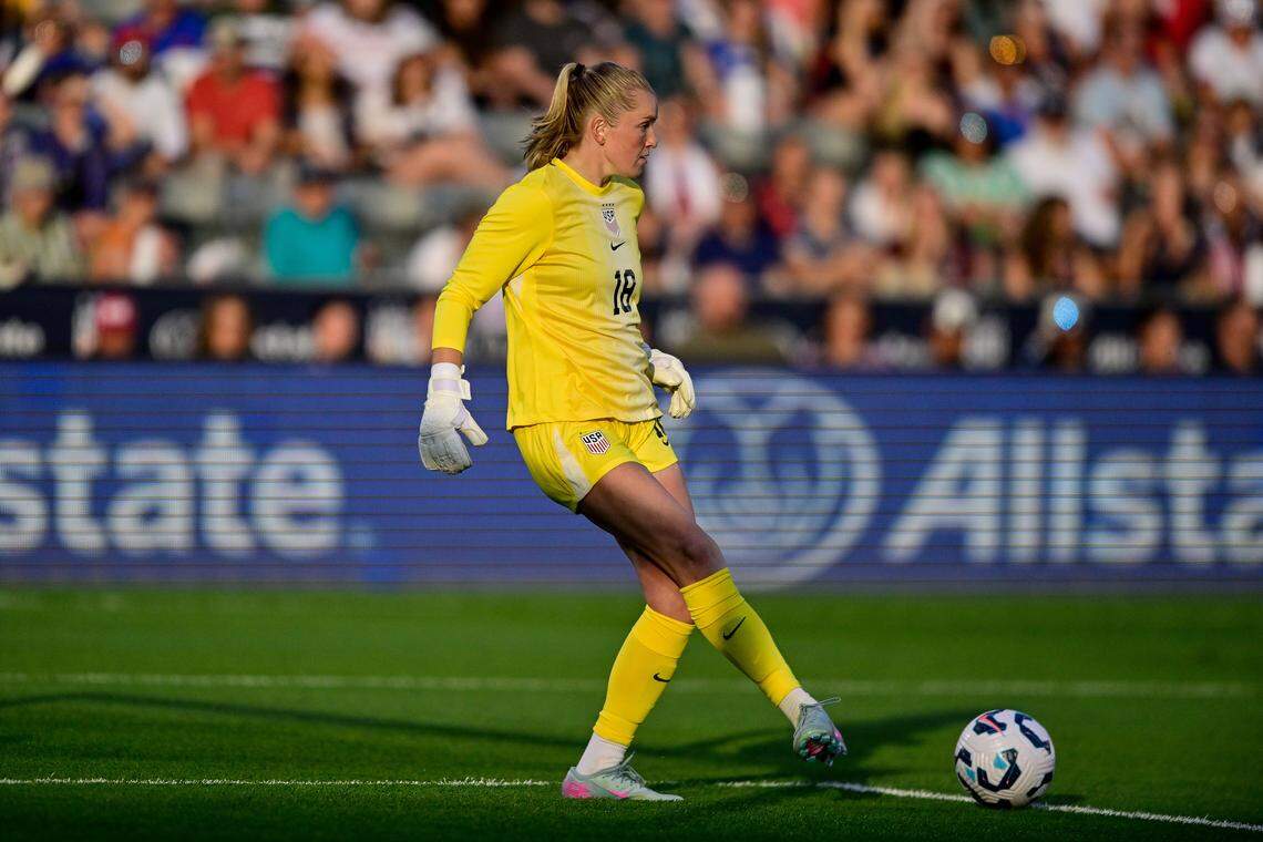 Claudia Dickey of the United States kicks the ball in the first half against the Republic of Ireland in an international friendly match on June 26, 2025, at Dick's Sporting Goods Park on June 26, 2025 in Commerce City, Colorado.