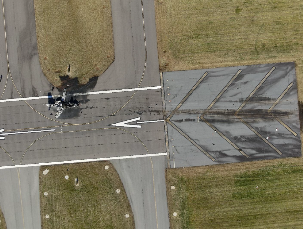 This is an aerial view of the accident site at the Statesville Regional Airport of the crash that killed seven people. This image was in a National Transportation Safety Board preliminary report.